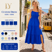 Robe midi décontractée à bretelles spaghetti et fente, personnalisable, pour femmes, vente en gros