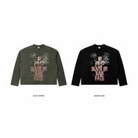 T-shirt à manches longues en maille gaufrée pour homme, imprimé graphique, coupe ample, épaules tombantes, col rond, style streetwear rétro américain, décontracté, automne