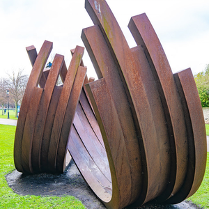 Scultura geometrica in <span class=keywords><strong>acciaio</strong></span> inossidabile con cerchio in metallo scultura ricciolo in <span class=keywords><strong>acciaio</strong></span> inossidabile di colore arrugginito - Product Image 4