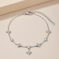 Luxuriöses S925 Sterling Silber Schmuck Rhodium-Plattiertes Armband Geschenk Zarter Kubischer Zirkonia Blumen-Diamant-Armbänder für Damen