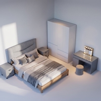 Ensemble de chambre à coucher moderne en bois avec lit rembourré, commode et tables de chevet – Mobilier de luxe pour villa et appartement