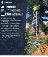 Escalera de Aluminio de 3 Patas Ajustables, Escalera Resistente para Recolectar Frutas, para Terrenos Inclinados, Terrenos Irregulares, Poda de Árboles