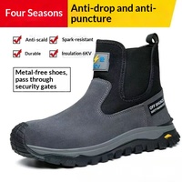 Botas de Seguridad para Hombre, Zapatos de Trabajo para Soldador, con Puntera de Acero Anti-Impactos, de Cuero, Anti-Pinchazos, de Caña Alta