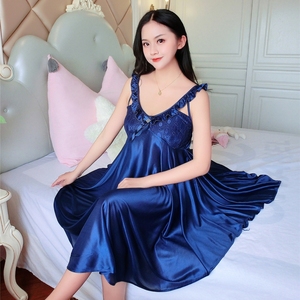 Camisones de seda de hielo suave para mujer, camisones de verano sin mangas, ropa de dormir transpirable fina, vestido de <span class=keywords><strong>noche</strong></span> Sexy suelto para mujer - Product Image 2