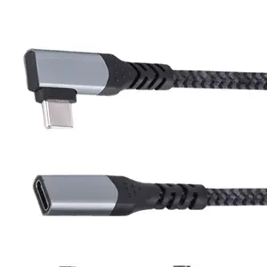 Cordon d'extension femelle à mâle à angle droit en alliage d'aluminium 20V 5A Type C 3.1 Gen2 10Gbps USB C câble d'extension