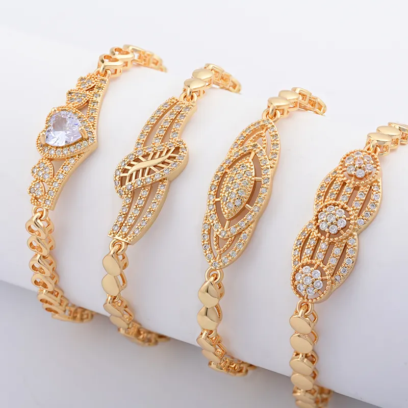 Femmes zircon laiton cuivre bracelet 18k plaqué or bracelets bijoux en gros mariage mossanite bijoux pour femmes
