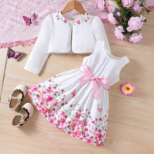 Ensemble Vêtement Enfant Style Européen Filles : <span class=keywords><strong>Robe</strong></span> Florale et Manteau à Manches Longues – Tenues Bébé Fille Robes d'Anniversaire pour 3 Ans - Product Image 2