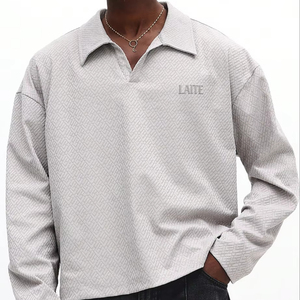 LTD-MTP1001 <span class=keywords><strong>Polo</strong></span> da Uomo Personalizzate con Logo Ricamato, Stile Lussuoso e Tradizionale, Manica Lunga, Collo a V, in <span class=keywords><strong>Jacquard</strong></span> - Product Image 1