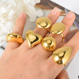 แหวนผู้หญิงสแตนเลสชุบทอง 18K ปี 2025 ดีไซน์ทันสมัยและใช้งานได้หลากหลาย พร้อมดีไซน์เปิดปรับขนาดได้และรูปหัวใจ - Product Image 3