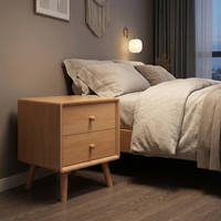Table de chevet nordique moderne en bois d'hévéa massif, durable, avec 2 tiroirs et rangement compact, idéale pour appartement, hôtel et chambre d'hôpital