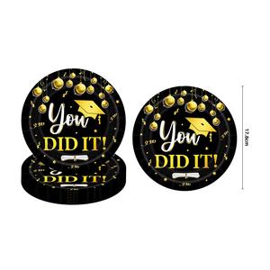 2026 Suministros para fiesta de graduación Juego de vajilla desechable You Did It Platos de papel Banner Decoraciones para fiesta de graduación - Product Image 3