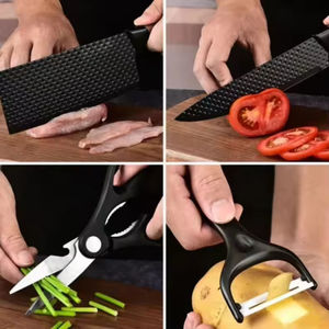 Juego de Cuchillos de Cocina de Acero Inoxidable de Seis Piezas con Mango Cubierto y Cuchillos para Verduras/Frutas y Tijeras para Diestros - Product Image 5