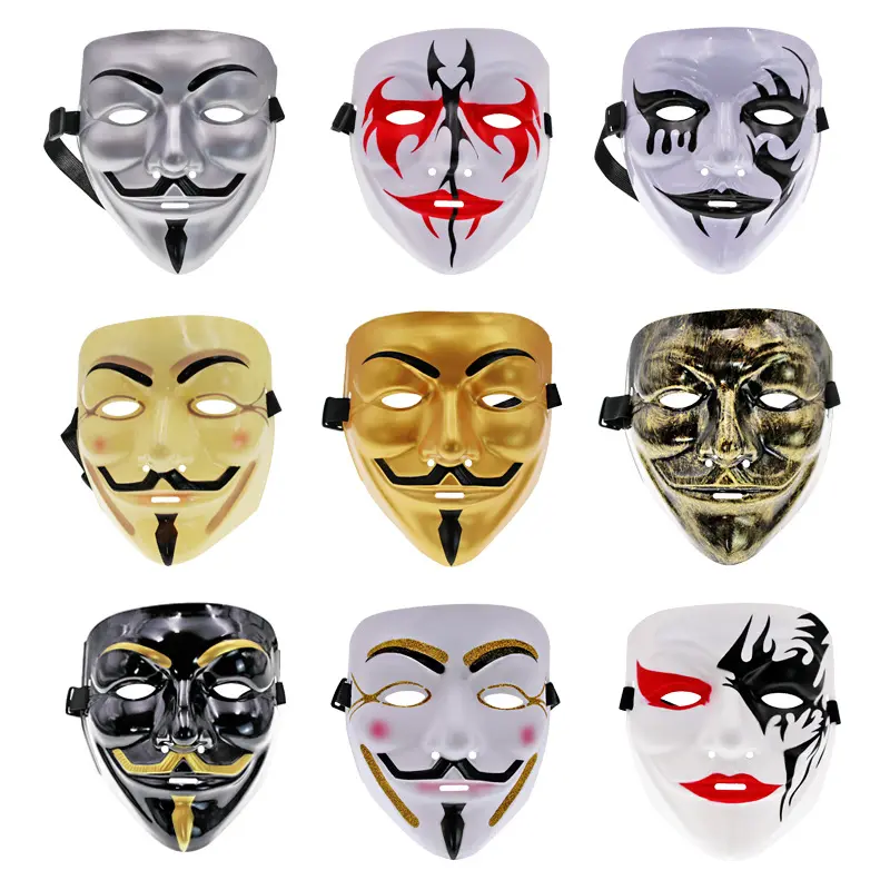 New Arrival Halloween V Mask Black Vintage Vendetta Gold Silver Mask For Halloween Scary Cosplay Party
