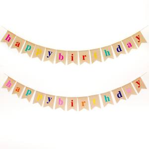 <span class=keywords><strong>Guirlande</strong></span> de drapeaux vintage joyeux anniversaire en toile de jute pour décorations de fête Diwali Bannière Décorations suspendues - Product Image 3