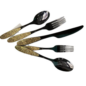 Juego de Cubiertos de Acero Inoxidable Negro y Dorado Estilo Europeo Retro Shiny Jh, Cuchillo, Tenedor y Cuchara, Acero 304, Acabado Pulido Espejo - Product Image 5