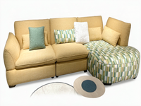 Canapé d'angle moderne en lin-coton couleur moutarde, canapé modulaire en forme de L avec ottoman et coussins, tissu écologique, meubles de salon