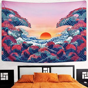 Tapisseries murales de haute qualité personnalisées avec motif de vague océanique, <span class=keywords><strong>tapisserie</strong></span> de coucher de soleil, décorations pour la maison, pour la chambre, 51 x 59 pouces - Product Image 2