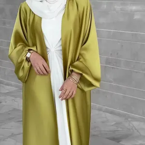 2024 Hot Sale High Quality Luxury Plain Abaya Muslim Clothing Stain Front Open Abaya For Islamic Women Abaya Women Muslim Dress