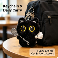 Nouveau Pendentif Chat Noir en Peluche avec Ballon de Badminton, Pendentif Exclusif pour Sac de Poupée, Porte-clés de Couple
