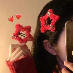 New Year's Red plush star hairpin <b>bow</b> bangs BB <b>clip</b> side broken hairpin hairpin Christmas headdress hair accessories - Product Image 2