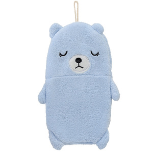 <b>Cute</b> <b>Bear</b> Hand Towel Coral Fleece Kitchen Hanging Absorbent Towel White Gray Blue Rectangle Shape - Product Image 5