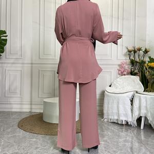 Toptan <span class=keywords><strong>2</strong></span> adet islam kadın uzun kollu Tops yüksek bel pantolon setleri Abaya müslüman elbise elbise - Product Image 5