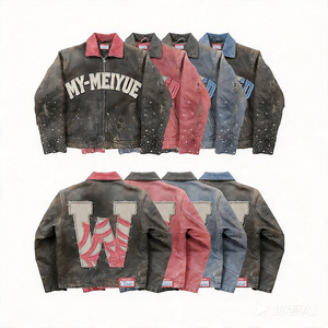 Giacca da Lavoro in Tela Pesante con Applicazioni Ricamate Personalizzate, Effetto Invecchiato, Giacca da Falegname in Denim con Strass - Product Image 1