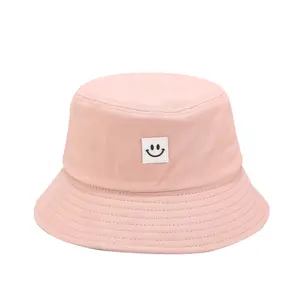 Custom Embroidery Wide Brim Pink Black Color Smiley Face Logo Trendy Street Bucket Hat For Women