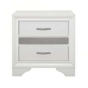 Table de chevet blanche à 2 tiroirs avec rangement dissimulé doublé de feutre pour bijoux, mobilier de chambre au design moderne - Product Image 1