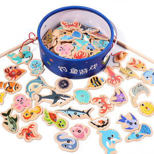 <span class=keywords><strong>Jeu</strong></span> de pêche magnétique en bois avec seau de rangement, jouet éducatif Montessori pour tout-petits, cognition marine, cadeau préscolaire - Product Image 5