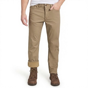 High Quality Vintage Fleece <b>Lined</b> 100% Cotton Mid Waist Plain Dyed Men's Regular Fit Winter <b>Pants</b> | Soft Warm Insulated Canvas - Product Image 3