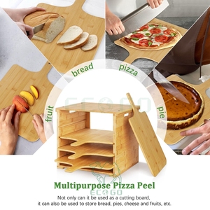 Estante para pelar pizza, soporte de paleta de bambú para pizza de 12 pulgadas con paquete de 4 tablas de cortar de madera para hacer pastel de pan de Pizza - Product Image 6