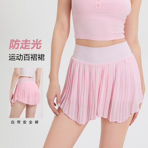 Women's Pleated Sports Mini Skirt With Built-In Shorts Quick Dry Tennis Yoga Skirt Pink Black White Light Blue Solid Color - Product Image 1