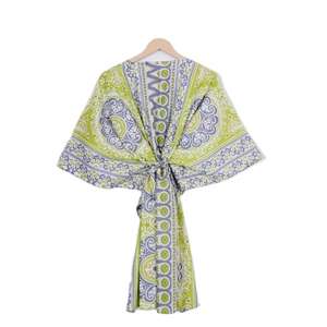Kaftan en coton fait main pour femme, style ample et naturel, imprimé floral, tenue décontractée d'été avec taille naturelle - Product Image 1