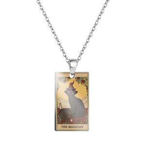 La Alta Sacerdotisa Tarot tarjeta gatos Arcana Vintage pintura al óleo UV Color impresión Acero inoxidable collares colgante para Mujeres Hombres - Product Image 4