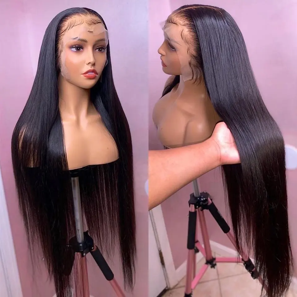 Glueless 풀 HD 360 레이스 정면 가발 흑인 여성을위한 스트레이트 레이스 프론트 가발 인간의 머리카락 Pre Plucked Natural Human Hair Wigs