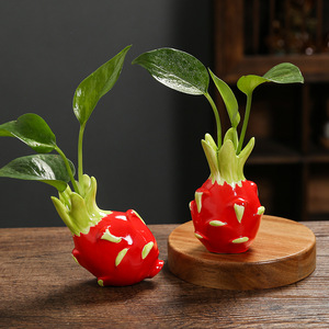 Mini vase en céramique Dragon Fruit, poterie émaillée et peinte, support de plante de table pour Pothos, décoration de bureau, style contemporain - Product Image 2