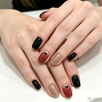 Vente en gros de faux ongles courts carrés en ABS réutilisables, personnalisés, noirs et rouges en forme de cœur
