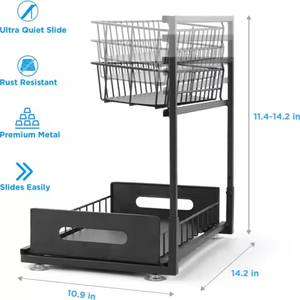 OEM & ODM 2-Tier Pull-out Metal Cabinet Organizer Larger Sink Organizer for Bathroom & Kitchen Standing Type Installation - Product Image 6