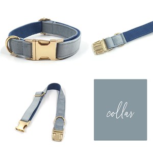 Custom Smog Blue Velvet Padded Nylon Personalized <b>Collar</b> Matching <b>Bowtie</b> Leash Harness and <b>Dog</b> Poop Bag Combo - Product Image 5