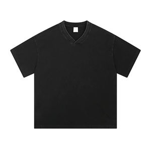 Wax-Dye Washed Retro V-Neck Vintage Cotton Tee Unisex Couple Matching Streetwear - Product Image 1