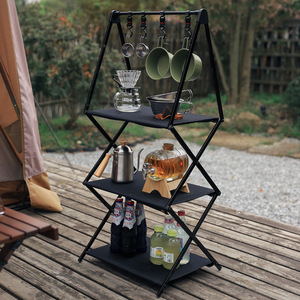 Étagère de rangement pliable en aluminium multi-niveaux pour le camping en plein air, pour équipement de camping et ustensiles de cuisine - Product Image 3