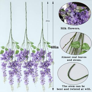 Fleur artificielle de glycine 100 cm en soie, décoration de mariage, feuilles vertes, rose clair et blanc, plante suspendue pour intérieur et extérieur - Product Image 4