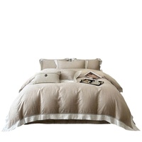 Parure de lit quatre pièces personnalisable en coton à fibres longues 100 fils, couleur unie, avec housse de couette et couvre-lit jacquard