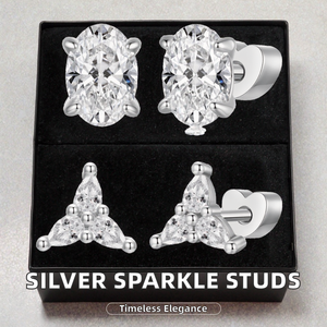 Gold Plated 925 Sterling <b>Silver</b> Sparkling Heart <b>Stud</b> Earrings Fine Jewelry Fashion Shining for Women - Product Image 2