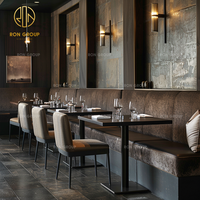 Ensemble de restaurant moderne Ron Group, banquette en cuir en forme de L, table carrée personnalisée, chaise en tissu, mobilier commercial