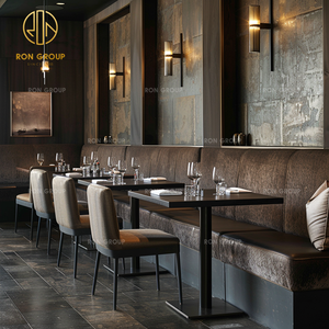 Set da Ristorante Moderno Ron Group, Sedute a <span class=keywords><strong>L</strong></span> in Pelle, Tavolo Quadrato Personalizzato, Sedia in Tessuto, Arredamento Commerciale - Product Image 3