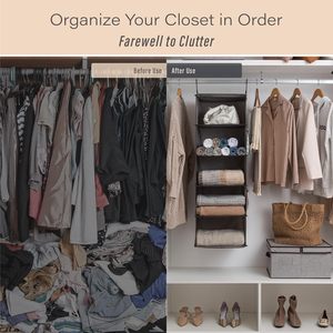Organiseur de placard suspendu à 5 étagères avec poches latérales pour vêtements et accessoires - Product Image 5