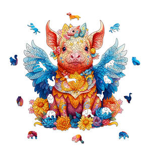 Hamaileon Cochon Volant Ange Artistique En Bois De Forme Irrégulière Jigsaw Puzzle Home Decor et Idée Cadeau - Product Image 1