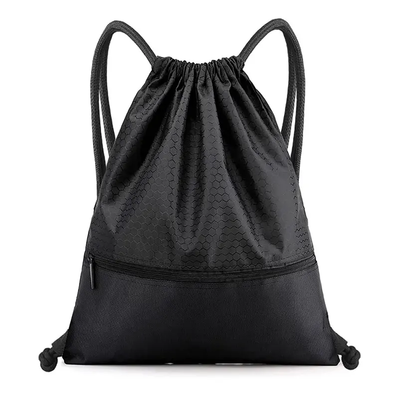 Waterproof Gym Swim Drawstring Backpack Bag Draw String Back Sack with Zip Pocket for Men Women